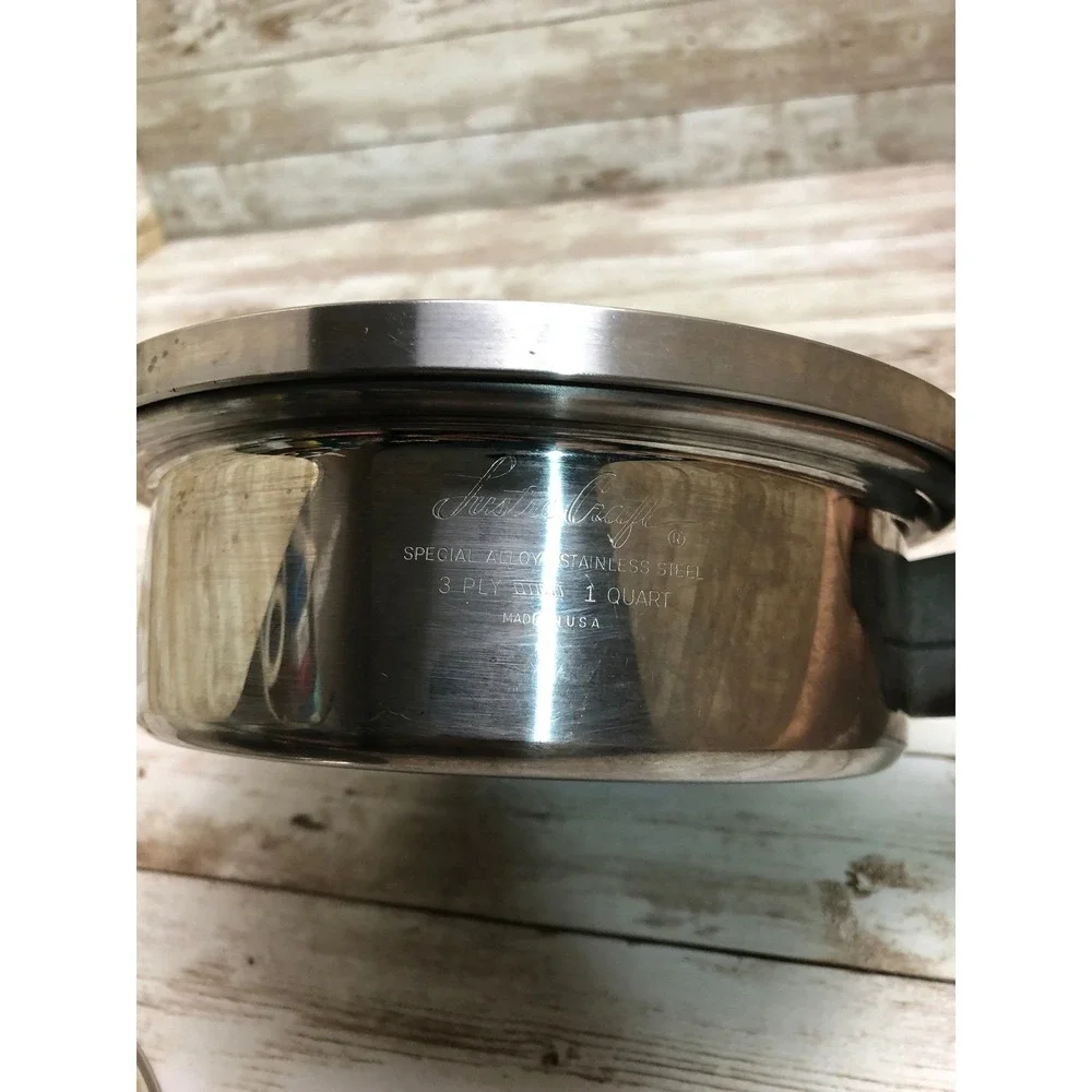 Lustre Craft Saucepan Silver 1 Quart 3 Ply Stainless Steel Cookware Lid USA